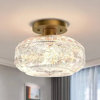 Vintage Globe Glass Semi Flush Mount Ceiling Light Fixtures, Gold
