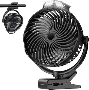 8-Inch Rechargeable Clip on Fan, 10000mAh Portable Camping Fan with LED Light, 9-Speed Ultra Quiet Airflow, 30H Runtime, 360 Rotating Desk Fan for Golf Cart, Bedroom, Office, Dorm, Black