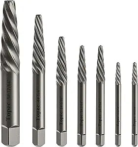 TOPEC Damaged Screw Extractor Set, 7 Piece Easy Out Bolt Extractor for Easily Remove Broken Bolts, Stripped Screws, Studs - Gifts for Men