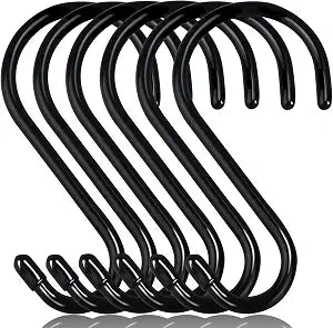DINGEE 6 Inch Heavy Duty S Hooks, Large S Hook for Hanging Plants, Vinyl Coated S Hook 6 Pack Sturdy Non Slip Black S Hooks for Hanging Closet,Bird Feeders,Kitchen,Large Object,Garden Tools