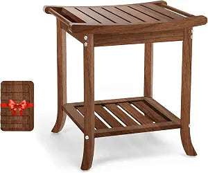 Teak Shower Benches for Inside Shower  Waterproof Wood Shower Stool with Storage Shelf, Non-Slip Spa Bathroom Seat Chair for Adults & Seniors, Ideal for Relaxing and Home Use