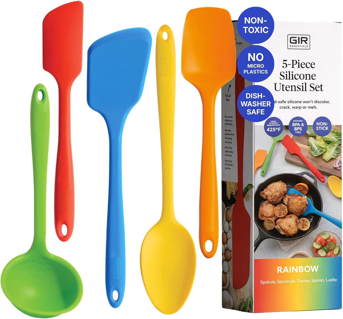 GIR: 5-Piece Silicone Essentials Kitchen Utensils Set - Rainbow