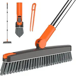 AIR U+ Heavy Duty Grout Scrub Brush with Long Handle & Hair Clip