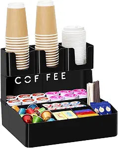 Lifewit 2-tier Coffee Station Organizer, 10 Compartments, Black, Plastic