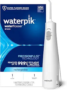 Waterpik Cordless 1100 Rechargeable Portable Water Flosser for Teeth Cleaning and Flossing, Travel, Braces Care, Healthier Gums, Waterproof for Shower, ADA Accepted, WF-30CD White, Packaging May Vary