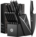 ASETY Kitchen Knife Set, 15 PCS Knife Block Set, Dishwasher Safe, Black