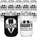 12 Pack Bachelor Party Can Cooler Sleeves, Black & White Groom's Drinking Team Insulated Neoprene Drink Sleeves, Perfect Groomsman Gifts Favors for Bachelor Party Proposal Wedding, 12 oz Standard