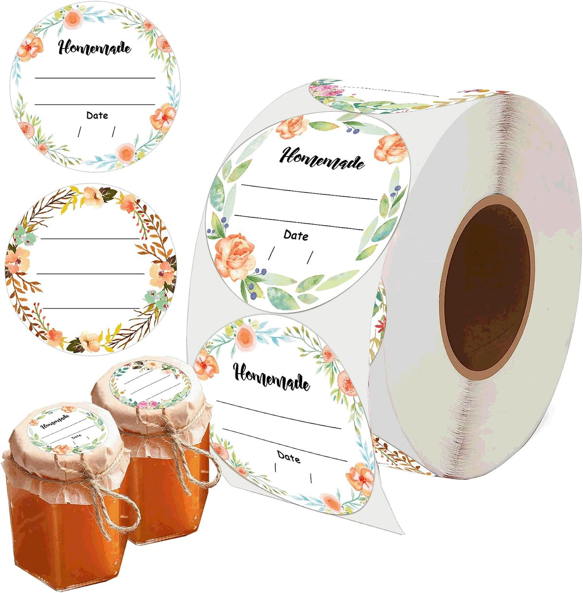 2 Inch Round Canning Labels 500 Pcs Floral Round Food Labels for Mason Jars
