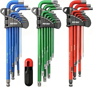 28-Piece Hex Key Allen Wrench Set, SAE & Metric Star Long Arm Ball End Hex Key Set with Bonus Torque Handle, Industrial Grade Allen Wrench Set