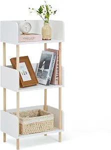 SUNTAGE White Wooden Open Bookcase, Modern Freestanding Bookshelf w/Side Panels, Edge Protection & Solid Wood Frame, Wood Storage Shelves Display Stand for Bedroom, Living Room & Home Office (3 Tier)