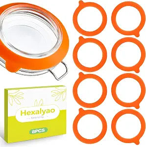8 Pack 3.75 Inch Silicone Jar Gaskets Replacement Rubber Seals for Glass Canisters Universal Airtight Rings Leakproof Food Storage Locking Jars Kitchen Organizer Orange