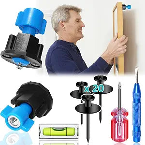 All-in-One Picture Hanging Kit with No-Measure Tool, Level and Center Punch