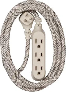 360 Electrical Habitat 8ft 3-Outlet Braided Extension Cord, French Gray, Low Profile Electrical Plug Outlet Power Strip, Extension Cord with Multiple Outlet
