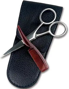 Mustache Grooming Set - Precision Mustache Scissors and Comb Kit for Men - Ideal for Travel, Includes Facial Hair Trimming Scissors and Moustache Comb