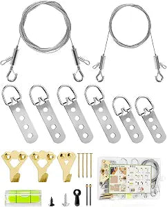Picture Hanging Wire Kit Heavy Duty, 70PCS Mirror Hanging Kit for Large Frame/ Mirror up to 50lbs/ 100lbs, Including Adjustable Picture Wire, Hooks, D Rings, Frame Backing Clip, Mini Level