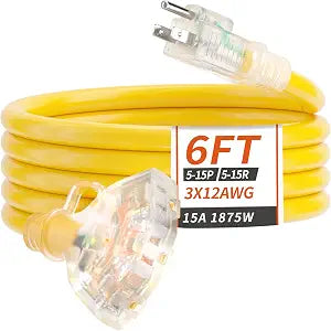 PlugSaf 6 FT 12 Gauge Yellow Heavy Duty Outdoor Extension Cord Waterproof