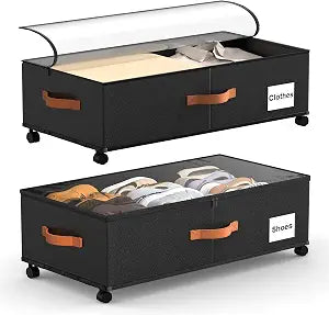 Under Bed Storage with Wheels 2 Pack, 9.5" Tall Large Capacity Containers