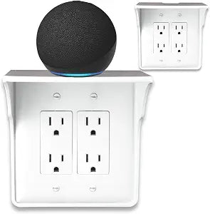 BeraTek Power Perch Double Outlet Shelf, Renter Friendly, White 2-Pack