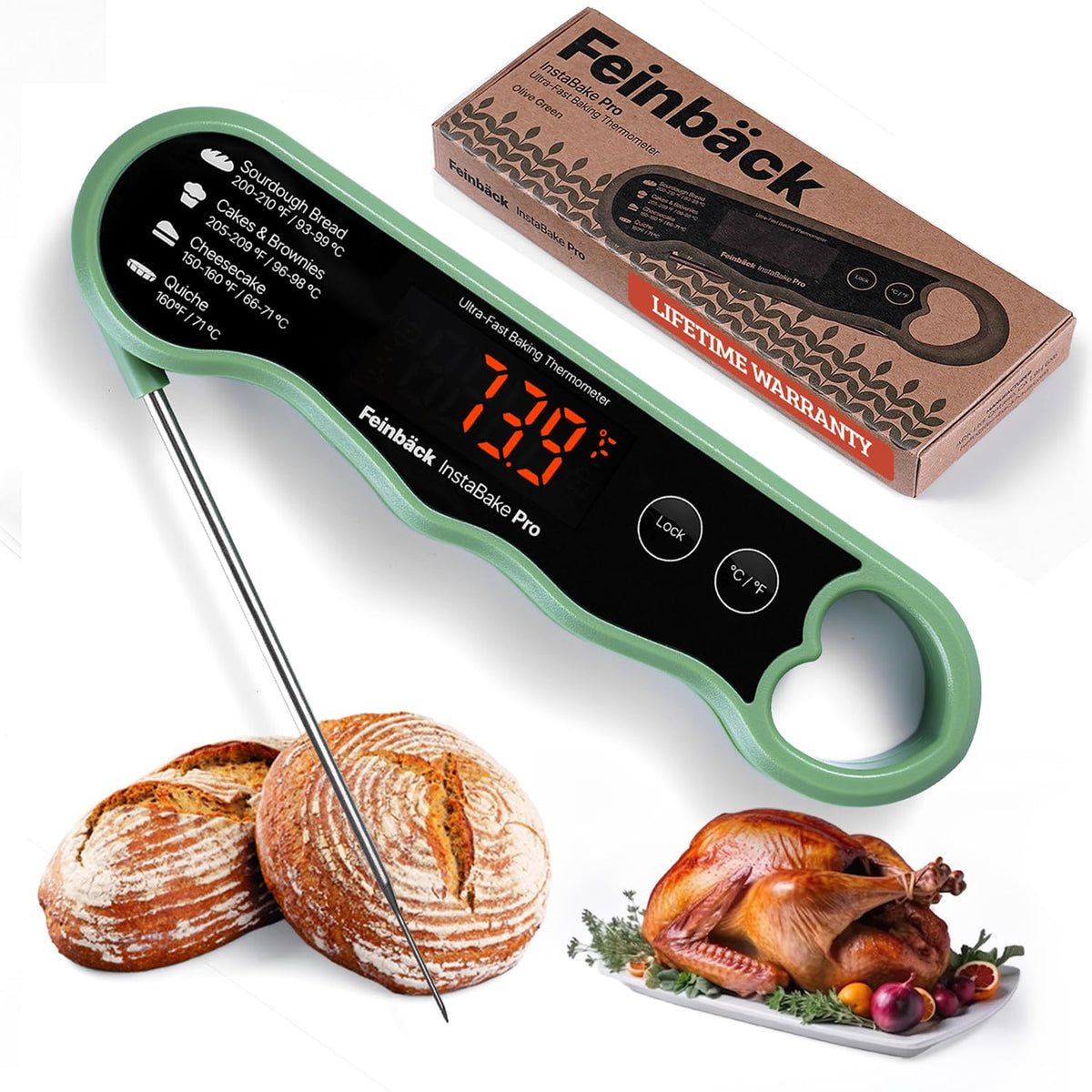 Pro Instant Read Food Thermometer, Olive Green