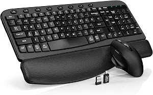 Wireless Keyboard and Mouse Combo, Full Size Ergonomic Wave Keys, USB-A/C