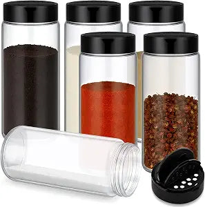 6 Pack 16 oz Glass Spice Jars with Shaker Tops Lids Large Spice Bottle with Lids for Kitchen, Herbs, Sugar, Pantry Herb Salt Pepper Storage (Round)