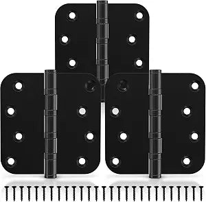 KOLET Ball Bearing Door Hinges, 4 x 4 Inch, 5/8" Radius, Matte Black,3 Pack