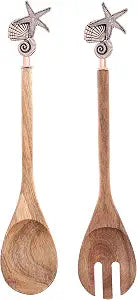 Pavilion Gift Company- 13" Spork & Spoon Shell - Nautical Boat Beach Lake Serving Utensils Mixing Ocean Seaside Cottage Lakehouse Beachhouse Gift Hostess Present