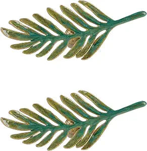 SOFFEE DESIGN Set of 2 Metal Green Leaf Cabinet Pull Dresser Drawer Handle, Simulated Leaf Shape Gradient Color with Glossy Layer Closet Handles, Door Knobs with Mounting Screws