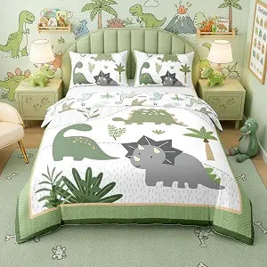 Castle Fairy Cute Jungle Wildlife Animals 100% Natural Cotton Duvet Cover Queen Cartoon Dinosaur Comforter Cover Tree Plants Cartoon Paint Print Bedding Set 3 Pcs Room Decor,Comforter Not Included