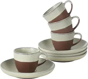 Gibson Elite William Crest 8 Piece Cup & Saucer Set, 4 Stoneware Cups & 4 Saucers, Reactive Glaze Finish, 3.5oz Espresso Cups, 5.5 Saucers, Round Coffee Set, Microwave & Dishwasher Safe - Green