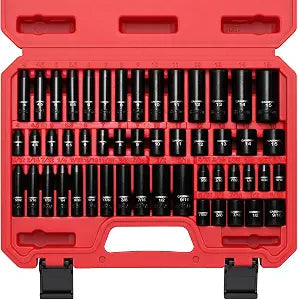 CASOMAN 1/4 Inch Drive Master Impact Socket Set, 50-Piece, 6-Point, SAE/Metric, 5/32 Inch - 9/16 Inch, 4mm - 15mm, Standard/Deep,CR-V