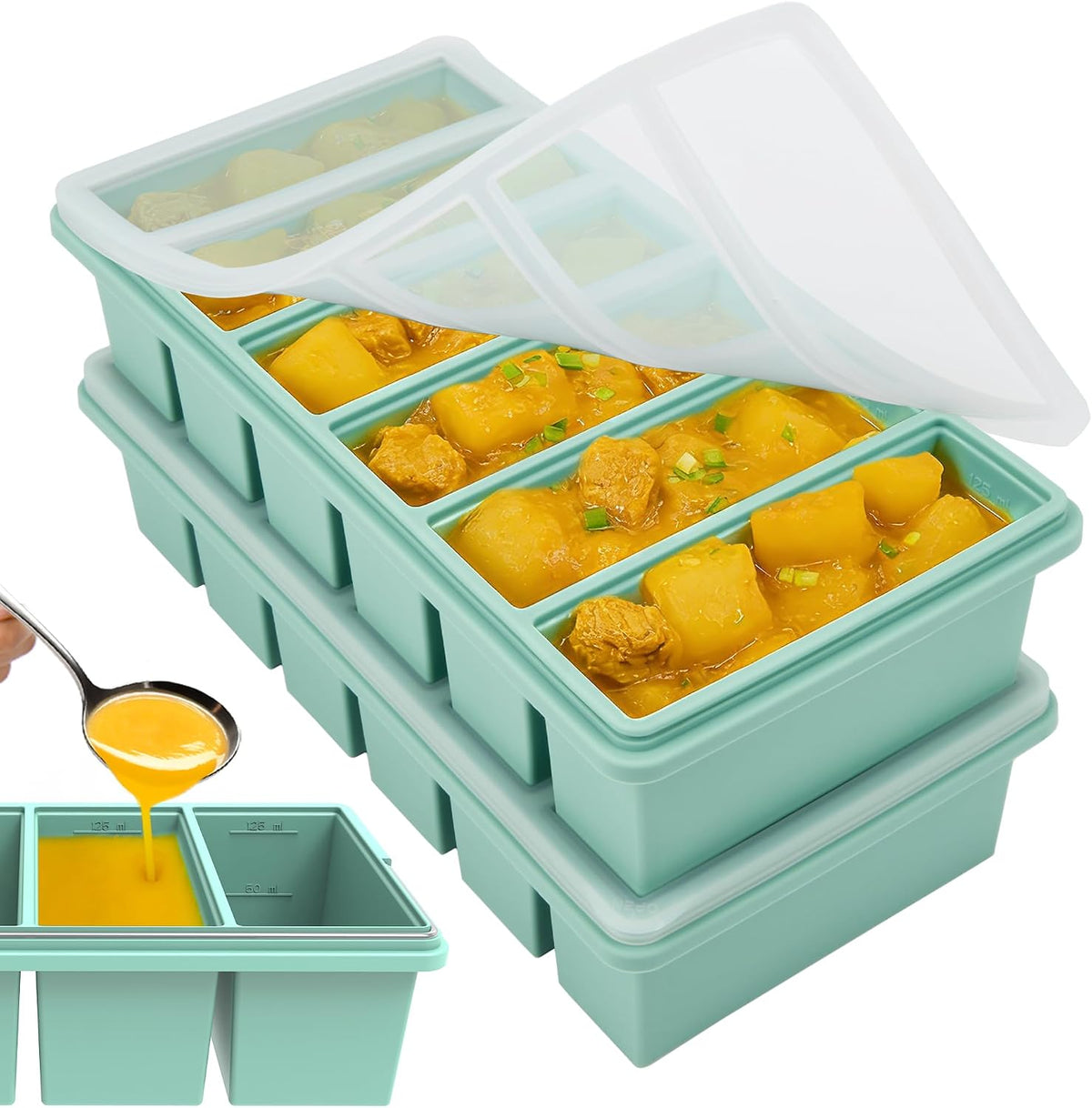 1/2 Cup Silicone Freezer Trays with Lids, 2 Pack Soup Freezer Molds