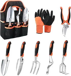 Garden Tools Set, 8 Piece, Gardening Tools Set with Storage Bag Orange