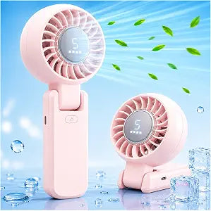 ZOZOO Portable Handheld Fan, 5 Gear High Speed, Rechargeable Mini Personal Hand Fan, Up to 14 Working Hours, 3 IN 1 for Travel, Beach Vacation, Camping, Gifts for Women, (Pink)