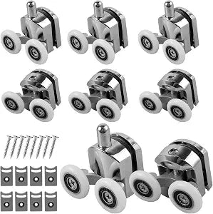 23mm Curved Shower Door Rollers,8Pcs Aluminum Alloy Top and Bottom Shower Glass Door Wheel,Quiet Shower Door Pulley Replacement with Anti-Collision Pad and Screws for 4-6mm Glass Door