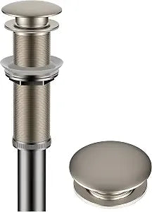 KRAUS Bathroom Sink Pop-Up Drain Assembly in Satin Nickel for Vessel Sinks and Sinks without Overflow, with Extended Thread for Thicker Countertops, PU-L10SN
