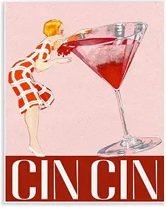 Retro Cocktail Woman, 11 x 14 Inch Mounted Print on Wall Plaque