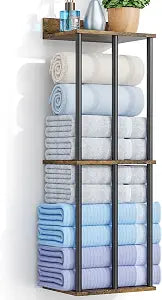 34 Inch Bathroom Towel Rack with Shelf  Modern Towel Holder for Bathroom Wall Mounted, Holds 6 Large Bath Towels, Rolled Towel Organizer for Bathroom, Laundry Room, and Small Space Storage, 3-Tier