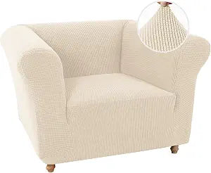 Turquoize Stretch Chesterfield Style Chair Covers for Living Room 1 Piece Chair Slipcover Soft Non Slip Sofa Cover Couch Cover with Thick Jacquard Fabric Pet Furniture Protector(Chair, Biscotti Beige)
