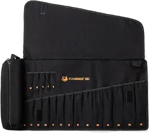 Foxrino Wrench Roll, Wrench Roll Up Pouch, 19-Pocket Heavy Duty Canvas Wrench Organizer Bag for Metric Combination Wrenches, Portable Tool Roll Bag, Gifts for Men for Fathers Day(Black, 19+1 Metric)