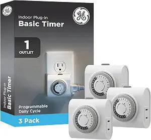 GE 24Hour Plug-in Mechanical Timer Outlet, 1 Polarized Outlet, 3 Pack
