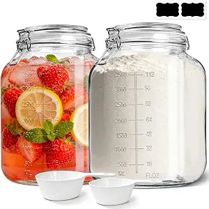 Large Glass Jars with Airtight Lids 1.1 Gallon 2 Pack Flour Jar