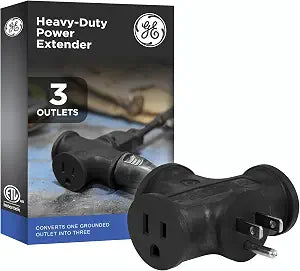 GE 3-Outlet Grounded T-Shaped Tap Adapter, Heavy Duty, Black, 50872