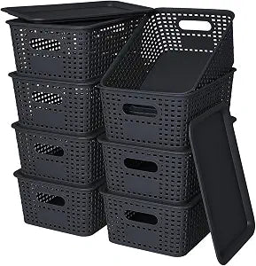 Ohmlove 8 Pack Plastic Storage Baskets with Lids for Organization