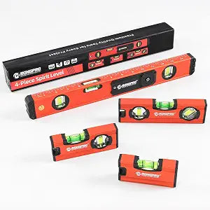 4-Piece Torpedo Level Set, 16in with Light level and Top Scale, Aluminium Alloy Magnetic Spirit Level Included 16", 7", 5", 4" Leveler with 180/90/45 Bubbles, Clear, Green