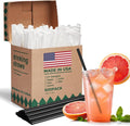 Glotoch 500 PCS Individually Wrapped Black Plastic Straws, 7.75'' Long