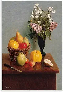 Fruit and Flowers Still Life, 13 x 19 Inch Mounted Print on Wall Plaque