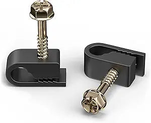THE CIMPLE CO Single Cable Clips with Screws - 1/4 Inch Coaxial Cable Clamps Outdoor - Exterior Cord Management for Coax, CAT Ethernet, Electrical Wire - Screw Clamps for Wires - 100 PCS, Black