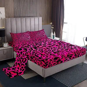 jejeloiu Hot Pink Leopard Animal Bedding Set Full Size for Boys Girls Teens