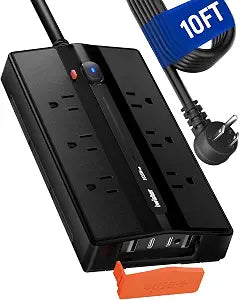 Outdoor Power Strip Weatherproof, 6 Outlet 4 USB 10FT Extension Cord